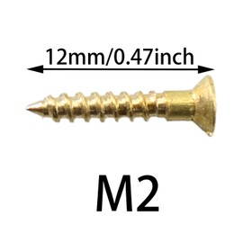 Pre-Drilling Screw MEETOOT 25pcs Brass Slotted Countersunk Head Screws Flat Self-Tapping Wood Bolt Woodworking Screws Furniture Hardware #2 x 1/2Inch (M2 x 12mm), Gold