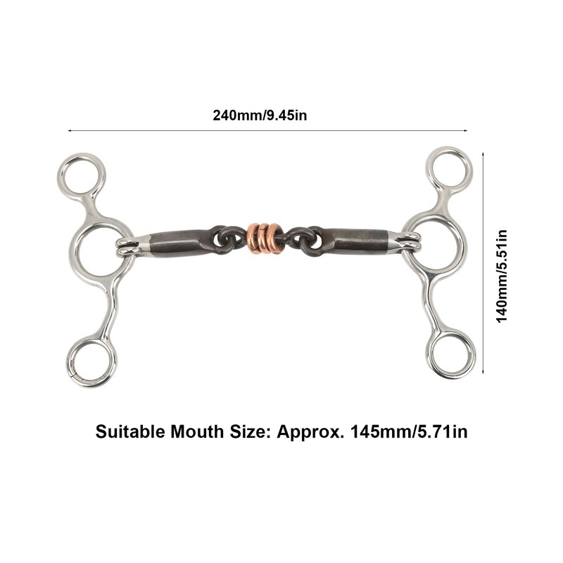 Horse Gag Ring Snaffle Stainless Steel Brass 145mm Mouthpiece Horse