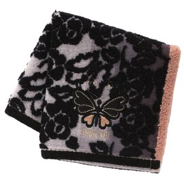 ANNA SUI 109307-0013-04 Large Towel Handkerchief 11.0 inches (28 cm) Butterfly Applique (Black) Women's Towel Hand Towel