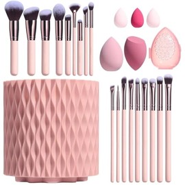 Brochas de Maquillaje Profesional 25 Piezas kit,Con 1 Soporte Para Brochas De Maquillaje,5 Puff Set Y 18 Piezas Brochas,Set de brochas cosméticas mult