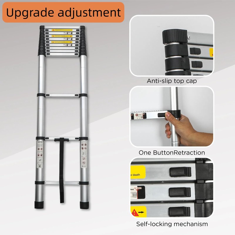ChicFurnit Telescoping Ladder, 12.5FT Aluminum Extension Ladder with Non-Slip Feet