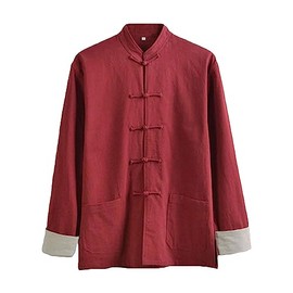 G-LIKE Kung Fu Uniform Clothing - Chinese Traditional Qi Gong Martial Arts Wing Chun Shaolin Tai Chi Taekwondo Training Cloths Apparel Clothing for Man Women Arthritis - Fiberflax (Red, M)