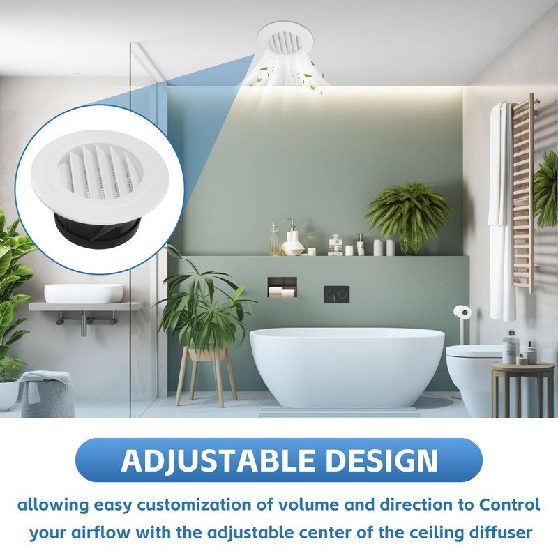 Round Air Vent Cover, 6 Inch Adjustable, ABS Ceiling Vent,