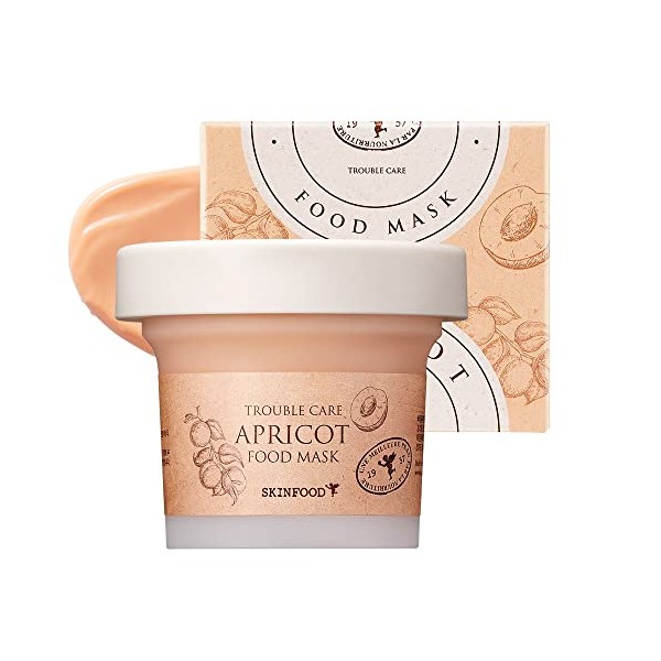 SKINFOOD Mask Apricot Trouble Care 120g - Facial Pore Clearing and Body Skin Soothing - Wash Off Face Masks w/Pink Calamine for Healthy, Clear & Smooth Skin - Shower-Proof Texture (4.23 oz)