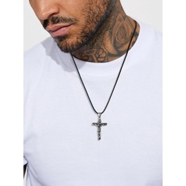 Suplight 2mm Black Rope Chain Necklace Men Stainless Steel Bradied Faux Leather Cord Necklaces 18" Chains for Women