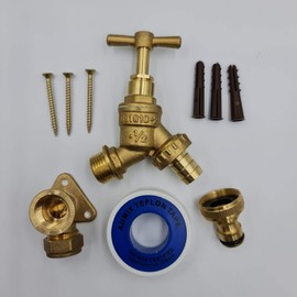 UKDD® Outdoor Garden Tap Kit - Inc. Wall Plate Elbow Fixing Screws with wall plugs