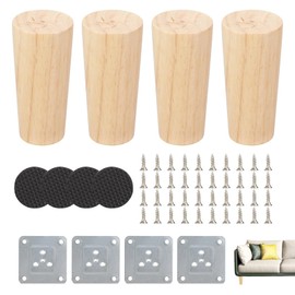 Wooden Furniture Legs, 4 PCS Solid Wood Furniture Legs, Replacement Sofa Legs Mid-Century Modern Wooden with Rubber Protection Pad Screws Mounting Plates for Sofa Couch Armchair Cabinet TV Stand 8 cm
