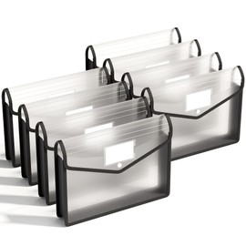 ABC life 8 Pack Plastic Expanding File Folder, Folders for Documents with Snap Closure, Black File Folder Organizer Holder, Transparent Accordion File Pouch,Large Capacity, Fit Letter/A4 Size - Black