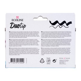 Ecoline Duotip Liquid Watercolor Markers Set of 6 – Basic Colors | Pens with Fine Bullet and Broad Chisel Nib