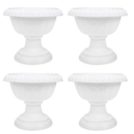 PRETYZOOM White Urn Planter 4pcs Pedestal Plastic Planter Roman Column Flower Pot Pillar Flower Pot Decorative Urn Planters for Indoor Outdoor Porch Planters