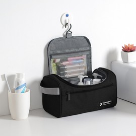 CLFRVTTQ Men's Toiletry Bag, Large Capacity Toiletry Bag, 3 Compartments, Travel Toiletry Bag, Foldable Portable Cosmetic Bag, Waterproof Lightweight Wash Bag, Shower Bag, black