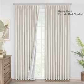 Vision Home Vision Home Natural Pinch Pleated Full Blackout Curtains Linen Blended Room Darkening Window Curtains 108 inch for Living Room Bedroom Thermal Insulated Pinch Pleat Drapes with Hooks 60" Wx108 Lx1