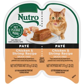 NUTRO Grain Free Natural Wet Cat Food Paté Chicken & Shrimp Recipe, (24) 2.64 oz. PERFECT PORTIONS Twin-Pack Trays