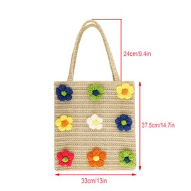 Ayliss Women's Handwoven Shoulder Handbag Flower Cotton Crochet Woven Weaving Summer Beach Tote Shoulder Purse Bag (Light Khaki)