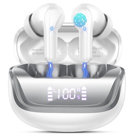 Donerton Bluetooth Headphones, HiFi Bluetooth Headphones with 4 HD Mic, Wireless LED Display Headphones, In-Ear Bluetooth Headphones with Noise Cancellation 5