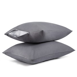 Cotton Pillow Protectors/Cases Queen Size with Zipper 4 Pack Grey Color,Cooling & Breathable Bed Pillow Protectors Set of 4 Pillow Cases Cover (Queen Size 20" x 30")