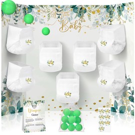 Ctosree 31 Pcs Baby Shower Diaper Game 1 Diaper Baby Shower Game Board 7 Diapers 10 Plastic Balls 1 Organza Bag for Baby Shower Games Boy Girl(Greenery)