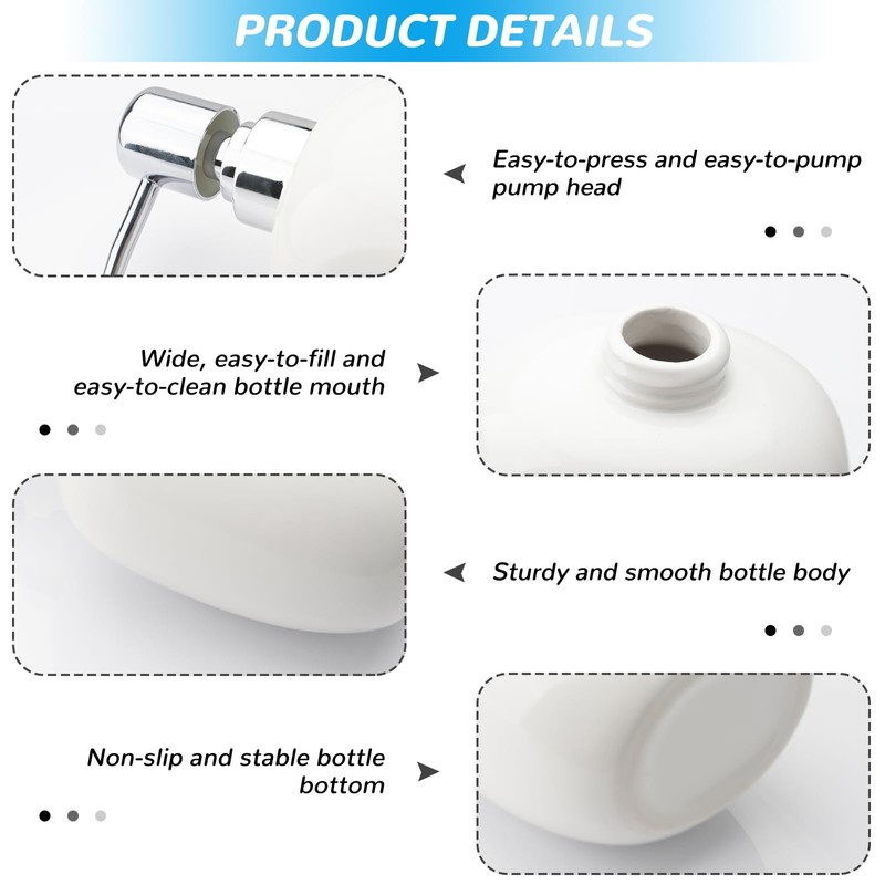 Qudubuy 450ml Oval Ceramic Soap Dispenser with Pump Refillable Lotion
