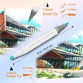 YHC 48 Alcohol Markers with Free App,Double headed Art Marker with Kickstand Case for Adults and Kids, Alcohol Based Dual Brush & Chisel Tips Markers for Painting, Sketching, Drawing