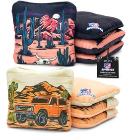 Play Platoon ACO Tournament Series Pro Cornhole Bags Set of 8 Regulation Professional Corn Hole Bean Bags - Competition Weight - Dual Slick and Stick - 4 Bronco & 4 Desert Skull