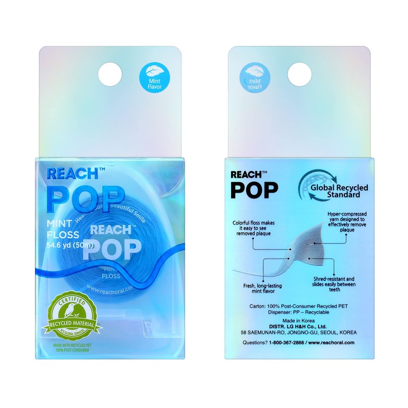 REACH POP Dental Floss, Mint, Plaque Remover for Teeth, Shred