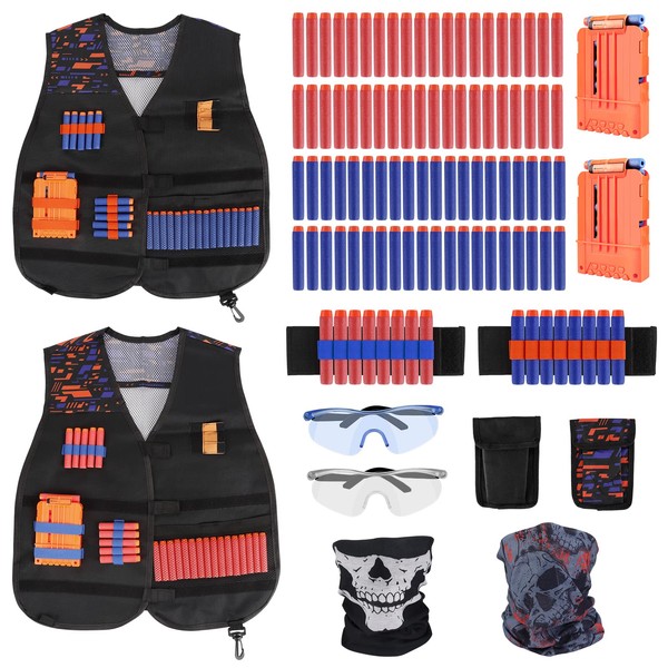 Joyhoop 2 Pieces Kids Tactical Vest Kit with 80 Soft Bullets,2 Dart Case, 2 Bullet Clips, for Nerf N-Strike Elite Series Gun Games, Gifts Toys for Kids