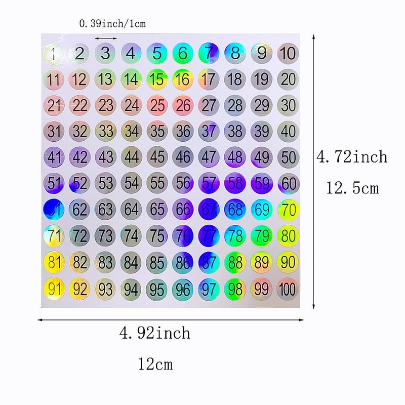 SaktopDeco 20 Sheets 1 to 100 Mini Number Stickers Round
