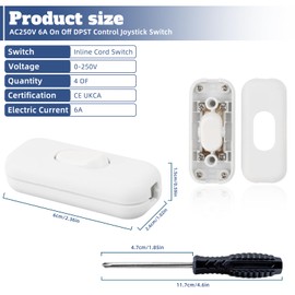 Lhdfyqt Pack of 4 Cord Switch 6 A 250 V, Intermediate Switch, White, Inline Switch for Light Switches in the Office and Home