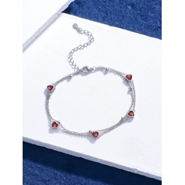 Wildari Birthstone Bracelets for Women 925 Sterling Silver Charm Link Double Strand Heart January Birthstone Jewelry Gift for Wife Women Mother's Day Gift