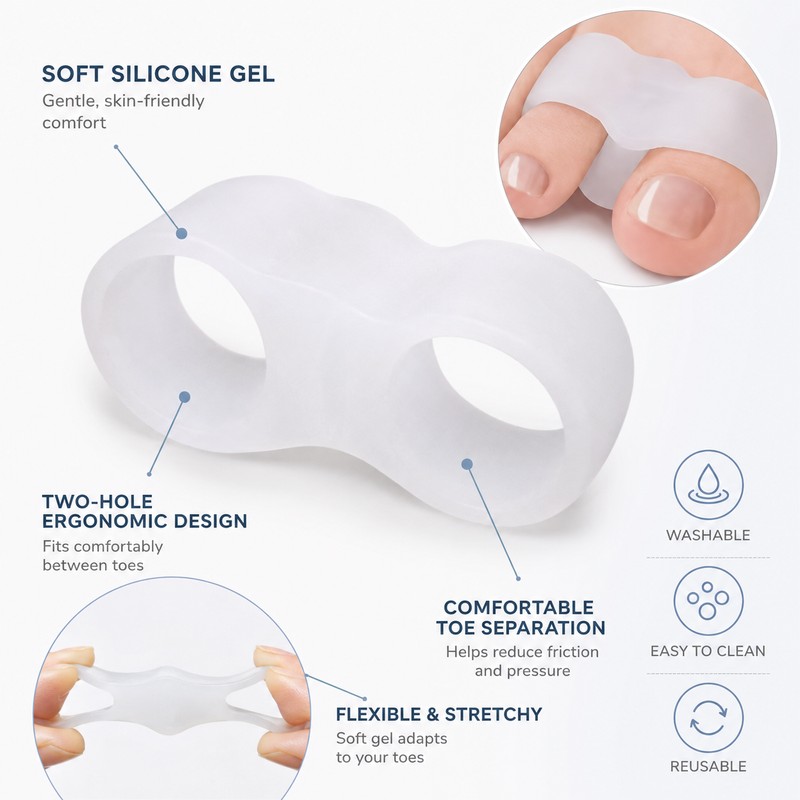 6-Piece Silicone Toe Separators for Daily Comfort – Soft Washable