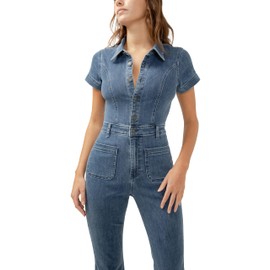 Silver Jeans Co. Women's 70s Flare Leg Denim Jumpsuit, Indigo, X-Large