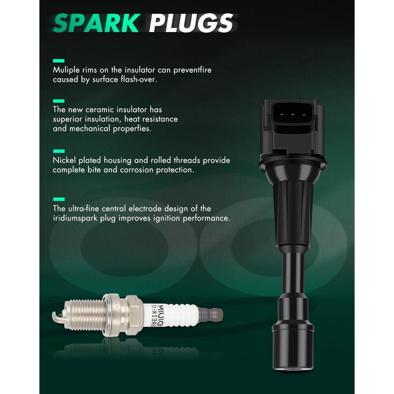 SCITOO 4 ignition coils with 4 iridium Spark Plugs for