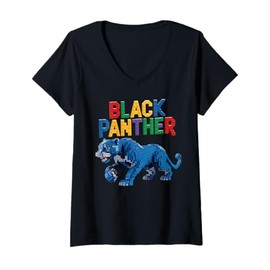Womens Black Panther Building Blocks Brick Builder Black Panther V-Neck T-Shirt