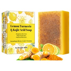 Kojic Acid Soap - Turmeric Soap Bar for Freckles Age Spots Sun Spots - Lemon Turmeric Kojic Acid Soap Bar for Fine Lines Acne Scars - Brightens Skin Tone - Reduces Blemishes - Rejuvenates Skin