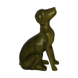 Brave Wings Hand Carved Wooden Dog ~ Sitting Dog 15.5cm High ~ Ornament Sculpture Figurine Statue Unique Table Decoration Home Decor ~ 5180