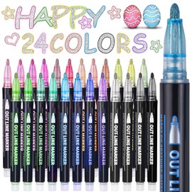 Maqhpu Glitter Pens, Magic Pens, Easter Gifts Children, Gifts for Girls 4-12 Years, Easter Gifts Children, 24 Outline Pens Metallic Magic Pens for Small Items for Easter for Children