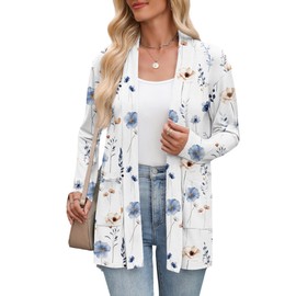 Zeagoo Summer Cardigans for Women Lightweight Open Front Long Sleeve Floral Loose Cardigan Outwear with Pockets