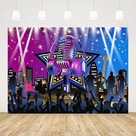 AIBIIN 7x5ft Karaoke Party Backdrop Rock Star Rock and Roll Photography Background Star Stage Night Show Music Disco Karaoke Party Party Decorations Banner Photo Props