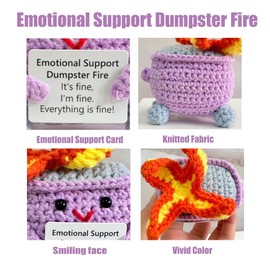 Emotional Support Crochet Dumpster Fire with Positive Card Cute Room Decor Knitted Toys Funny Crochet Support Buddies Gifts for Friends (Purple)