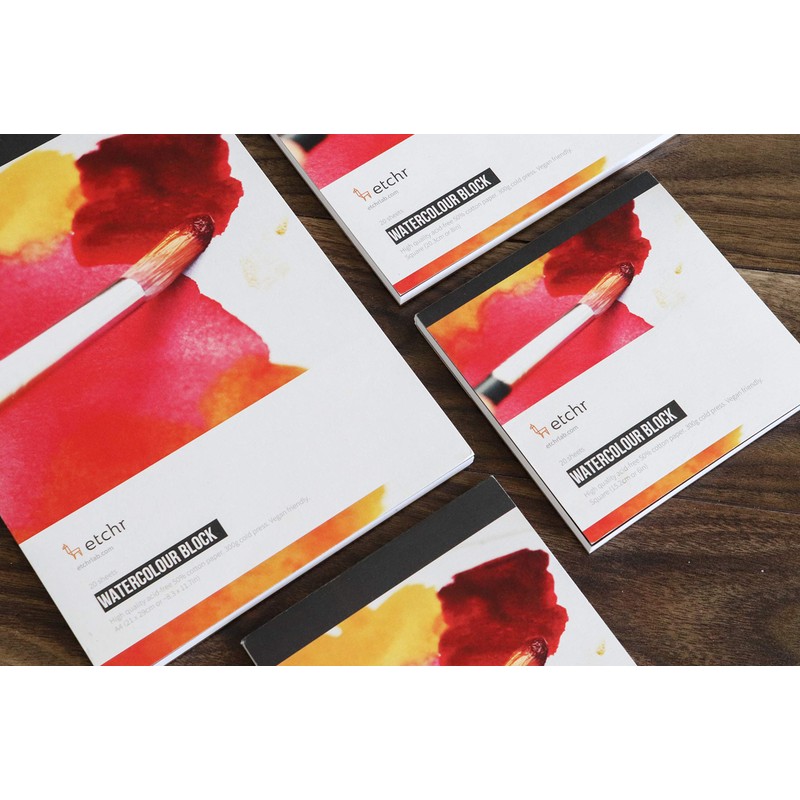 ETCHR 水彩ペーパーブロック 8x8インチ プロフェッショナルコットン 水彩ブロック コールドプレス 300g (140ポンド) コールドプレス 水彩コットンペーパーブロック