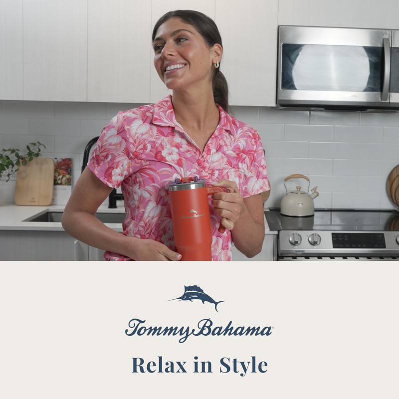 Tommy Bahama Vacuum Insulated Water Bottle with Straw - Double-Wall