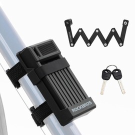 ROCKBROS Blade Lock, Bicycle Lock, Key Type, Foldable, Chain Lock, Heavy Duty, 25.6 inches (65 cm), Anti-Theft, Compact, Portable, 2 Keys Mount, Includes Mounting Bracket, Black