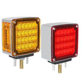 WUSHIXAN 2Pcs Amber/Red Double Face Led Turn Signal Light with Stud Mount, Square 52 LED Trailer Fender Lights for Semi Trucks Heavy Truck Trailer