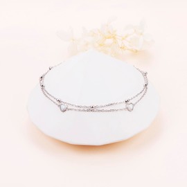 Heart Opal Layered Anklet for Women S925 Sterling Silver Women's Anklets Adjustable Foot Anklet Jewelry Gifts for Women