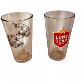Lone Star 2 Lone Star Beer Glasses, 16 oz 1 Double-sided Armadillo & 1 one-sided Shield