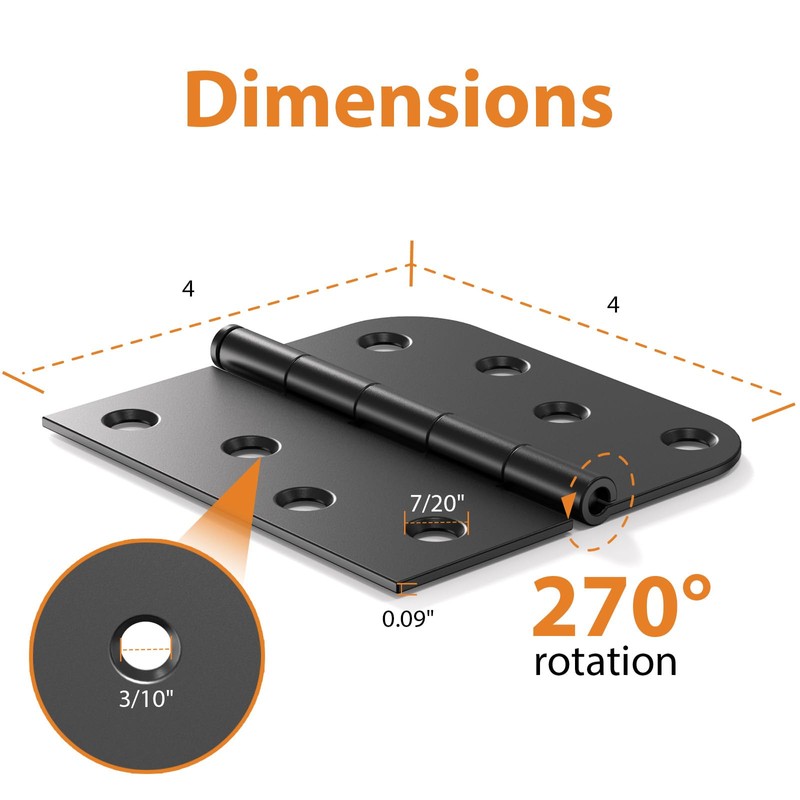 AmzGod 24 Pack Matte Black Door Hinges 4 Inch, Heavy