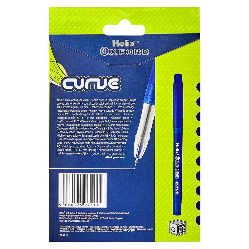 Helix Oxford Curve Ballpoint Pens (x10 Pack Blue Ink) with