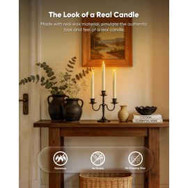 Homemory 6 Pcs Wax Flameless Taper Candles with Remote Timer and Dimmer, LED Candle Sticks with Flickering Light, Ivory Battery Operated Window Candles, 9.6 Inches for Wedding Home Indoor Decoration