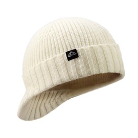 Winter Hats for Men Women - Thick Warm Stylish Knit Beanie Hat, Soft Stretch Cute Womens Winter Hats with Visor White
