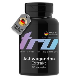 TRU Sports Nutrition | Ashwagandha Extrakt - 60 Kapseln - 1000mg Ashwagandha-Extrakt pro Tag - enthält Withanolide - Hochdosiert - 100% Vegan | Herstellung & Laborprüfung in Deutschland